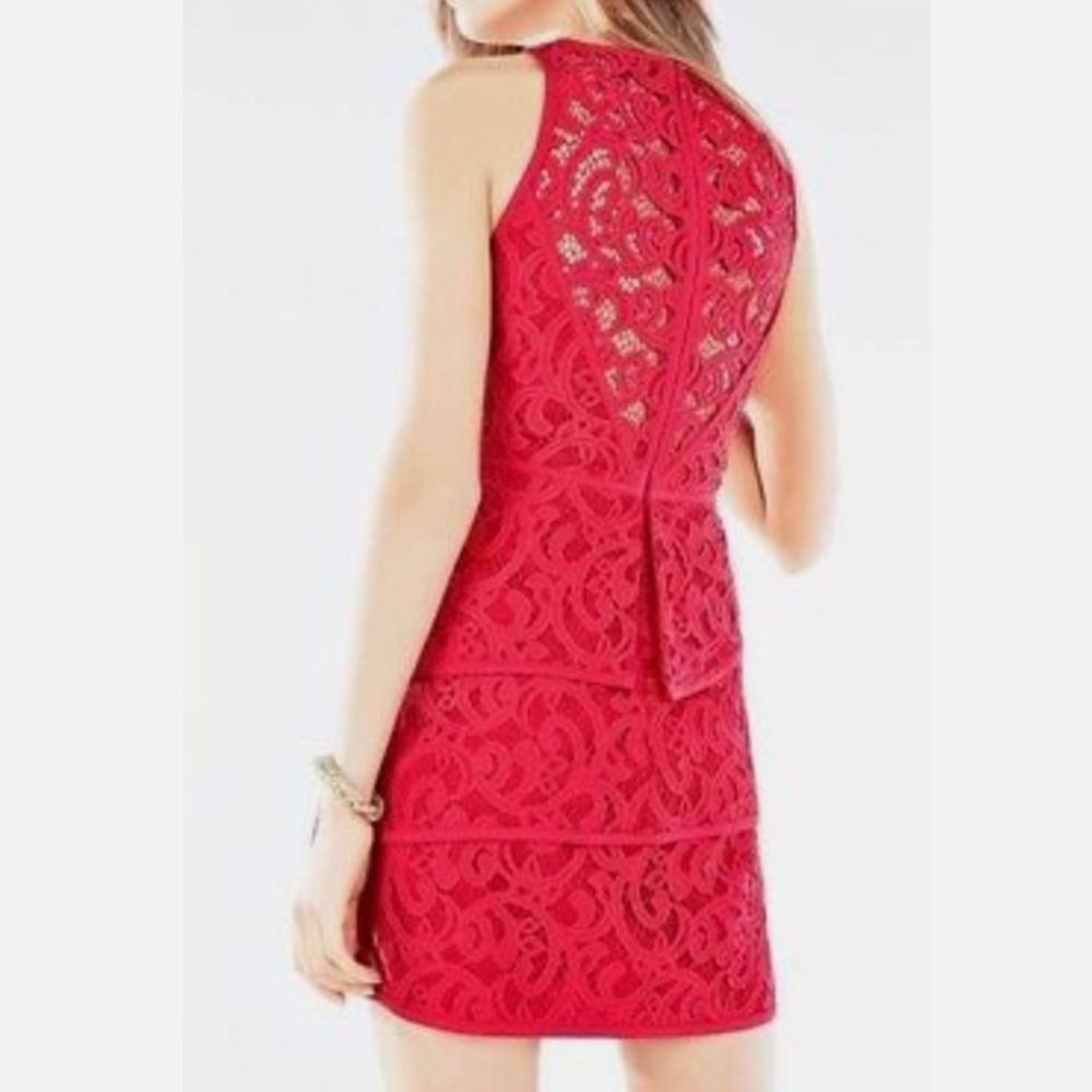 Bcbgmaxazria Red Hanah Scroll Lace Mini Dress - Sleeveless - Picture 2 of 11